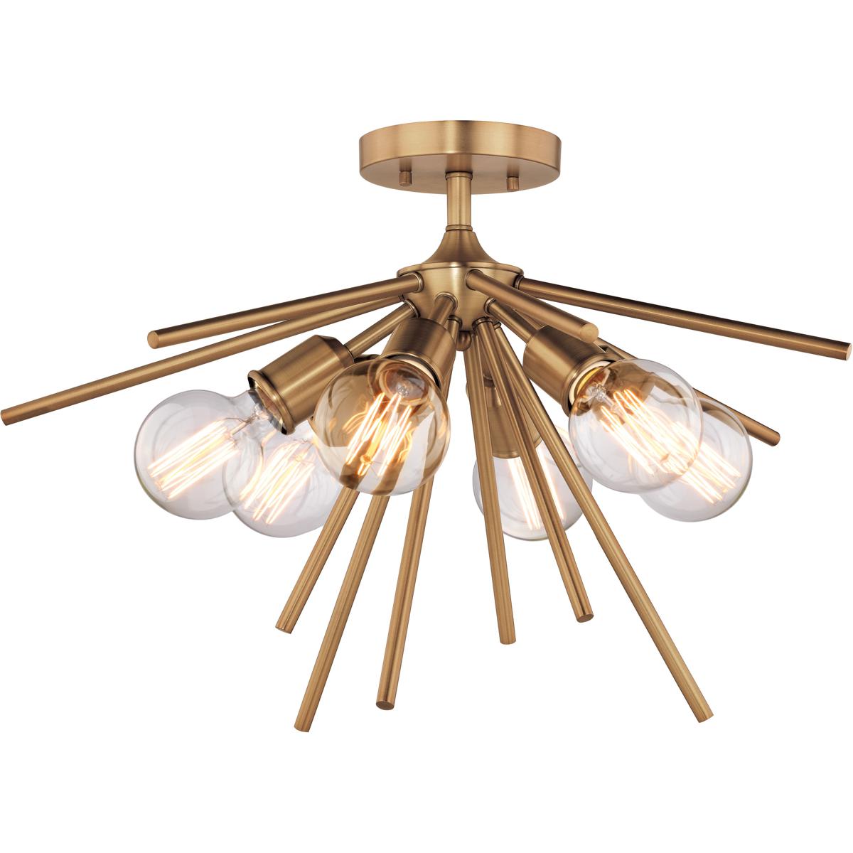 Estelle 6-Light 24 in W Brass Gold Mid-Century Modern Sputnik Semi Flush Ceiling Fixture