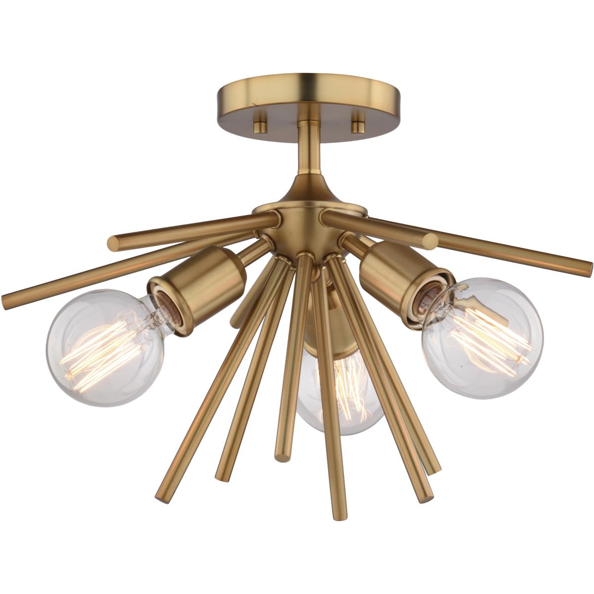Estelle 3-Light 17 in W Brass Gold Mid-Century Modern Sputnik Semi Flush Ceiling Fixture