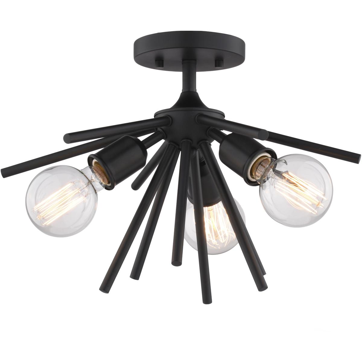 Estelle 3-Light 17 in W Matte Black Mid-Century Modern Sputnik Semi Flush Ceiling Fixture