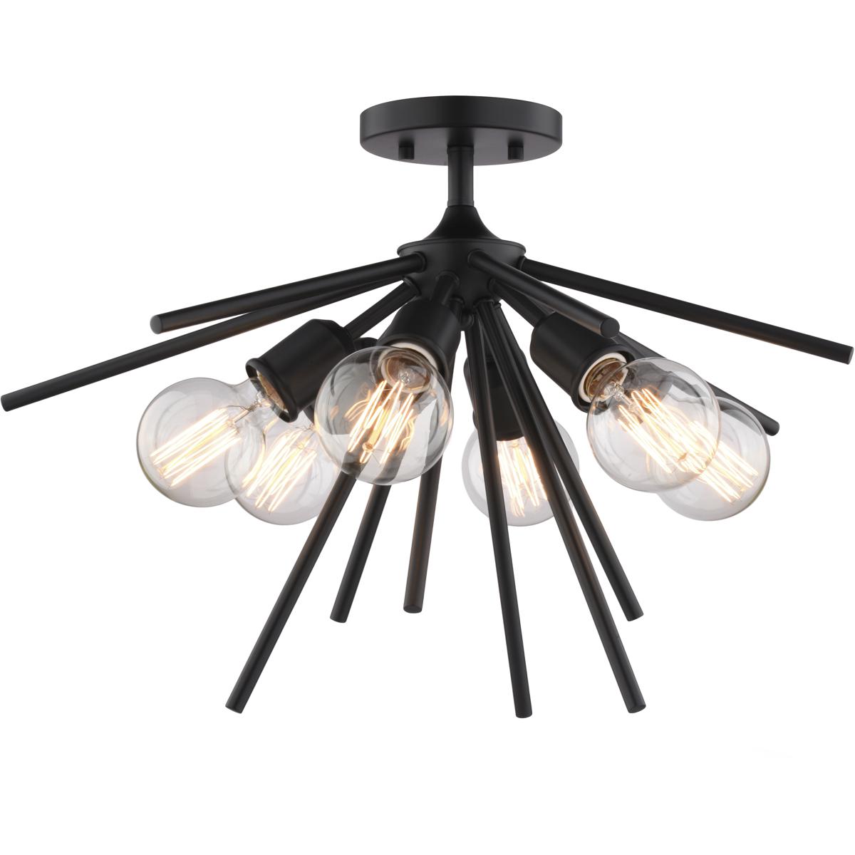 Estelle 6-Light 24 in W Matte Black Mid-Century Modern Sputnik Semi Flush Ceiling Fixture
