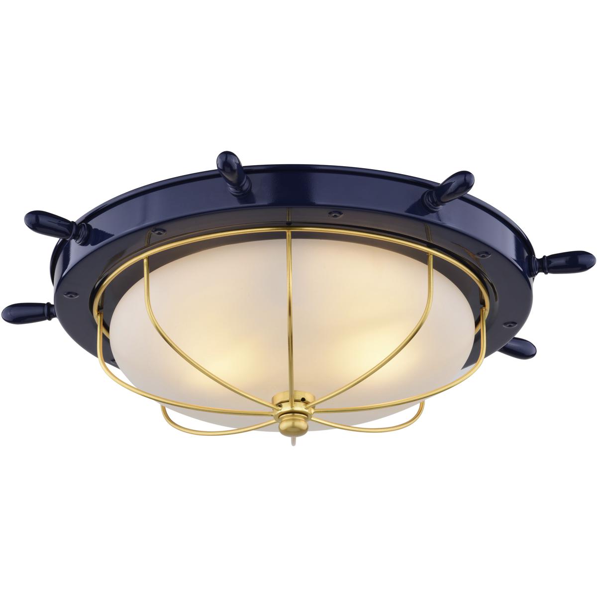 Vaxcel C0316 Orleans 2 Light 15 inch Navy Blue and Matte Gold Indoor Outdoor Flush Mount, Ship Wheel