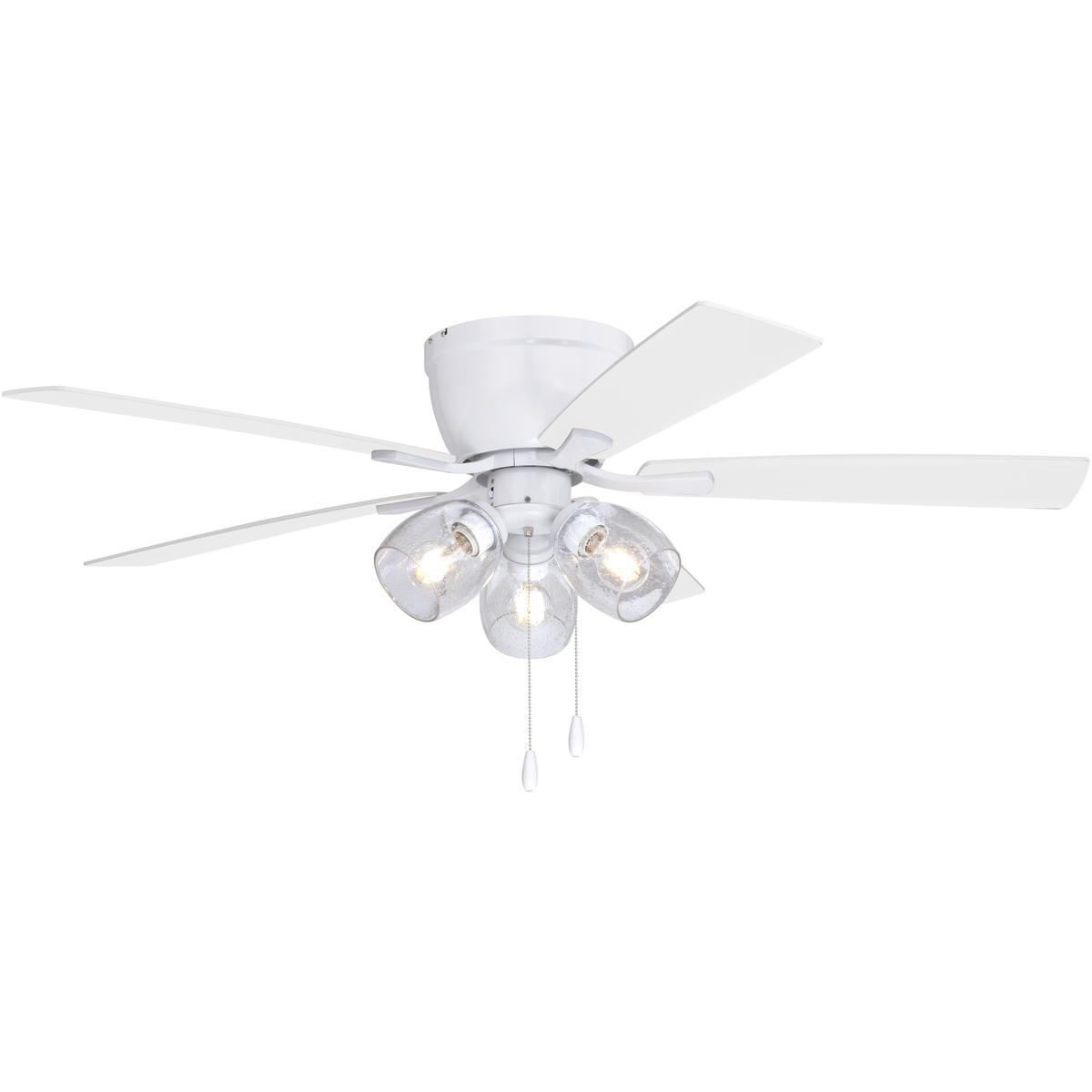Brayton White Transitional 3-Light Flush Mount Ceiling Fan, Pull Chain, Reversible Blades