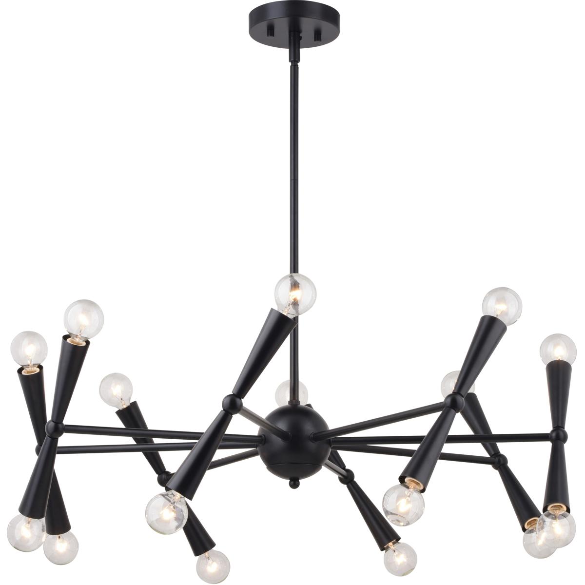 Drake 16-Light 29 in W Matte Black Mid-Century Modern Chandelier, Ceiling Pendant Fixture