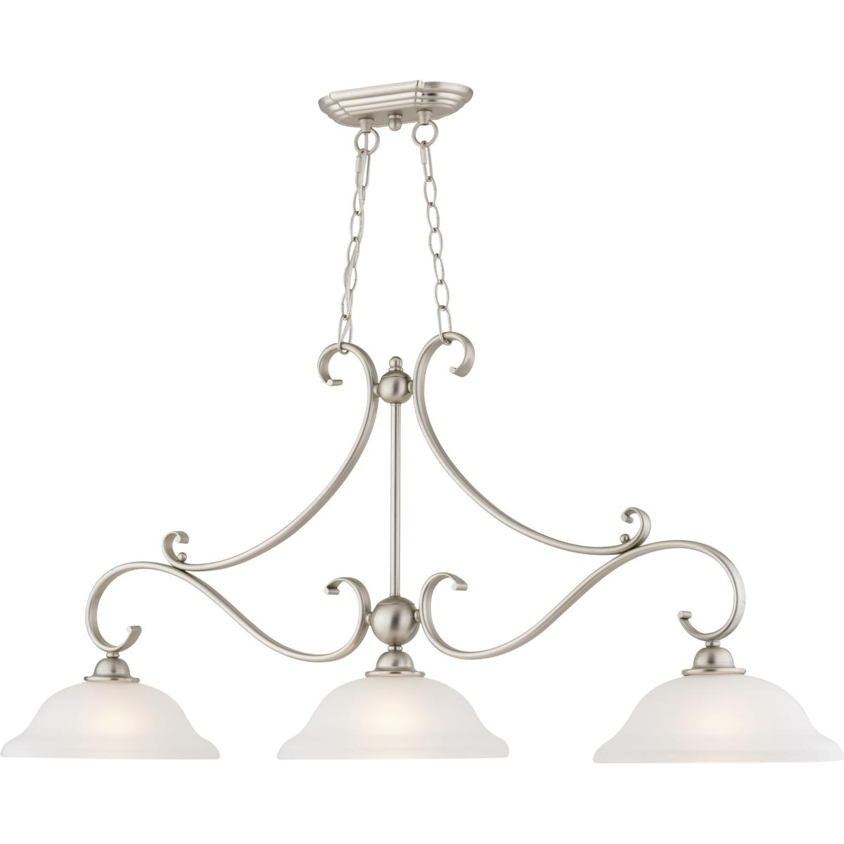 Monrovia 3L Brushed Nickel Transitional Linear Chandelier Island Pendant Light Fixture White Glass