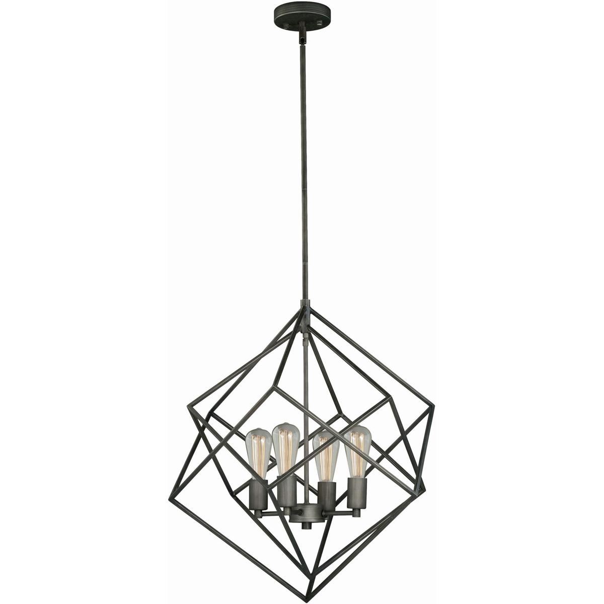 Rad 4-Light 23.5 in W Pewter Mid-Century Modern Geometric Cage Pendant Light, Ceiling Fixture