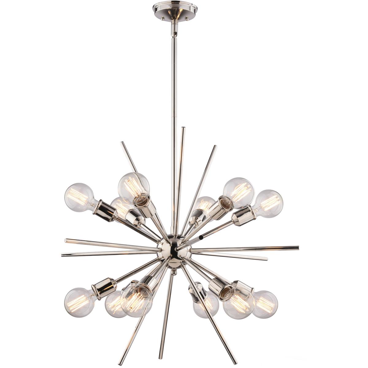 Estelle 12-Light 27.5 in W Polished Nickel Mid-Century Modern Sputnik Pendant Ceiling Fixture