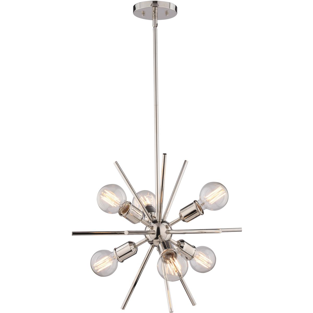 Estelle 6-Light 19 in W Polished Nickel Mid-Century Modern Sputnik Pendant Ceiling Fixture