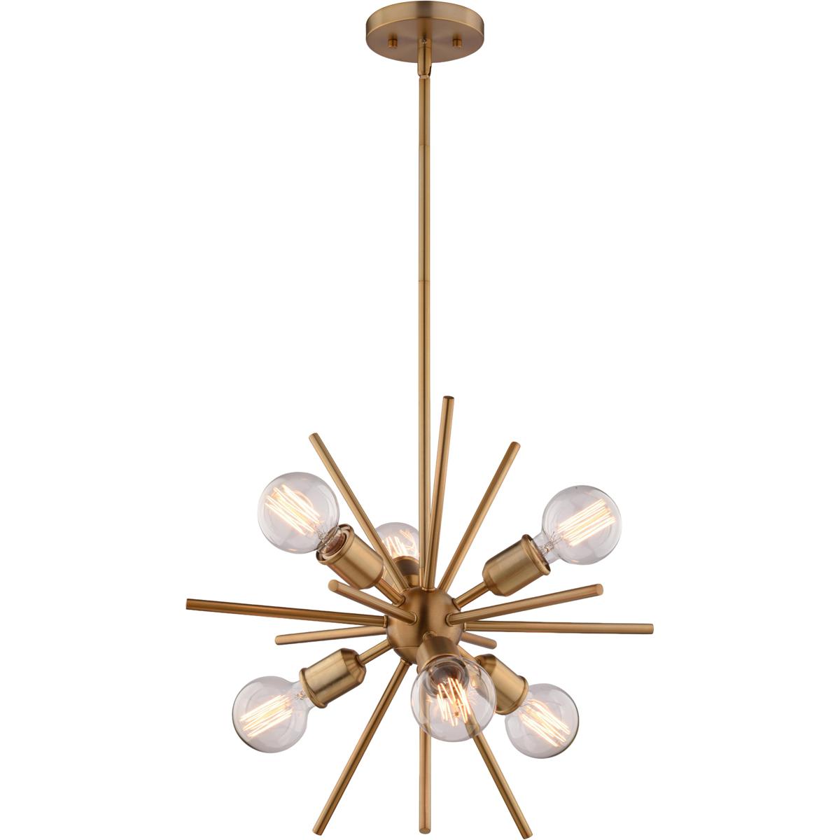 Estelle 6-Light 19 in W Brass Gold Mid-Century Modern Sputnik Pendant Ceiling Fixture