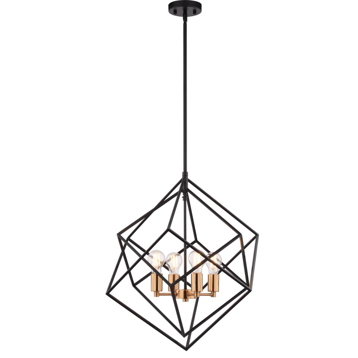 Rad 4-Light 23.5 in W Black and Brass Gold Mid-Century Modern Cage Pendant Ceiling Fixture