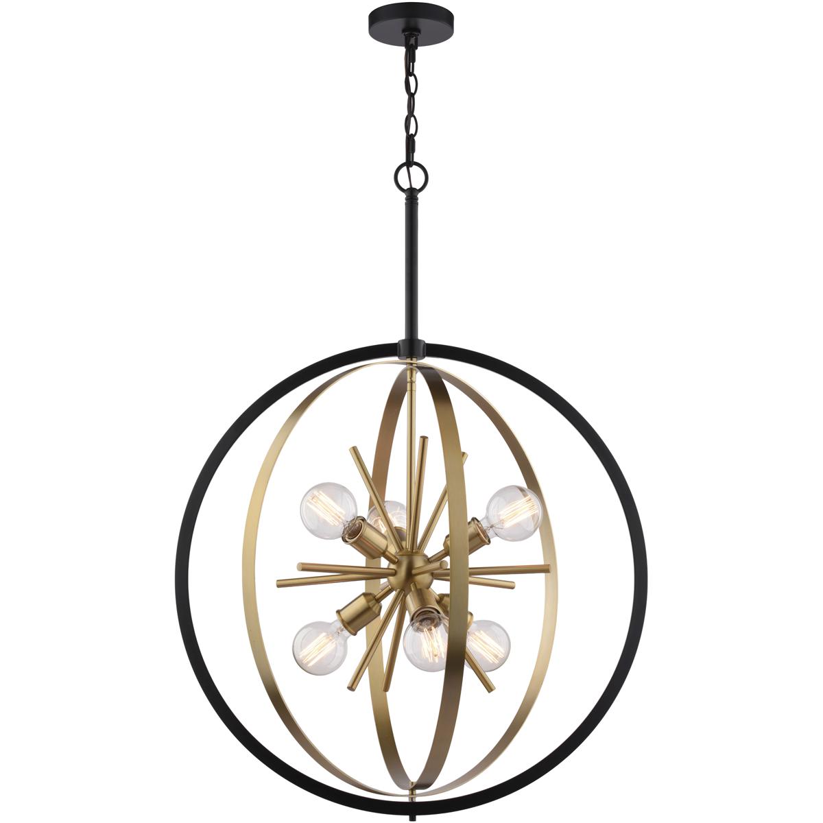 Estelle 6-Light 26.75 in W Brass Gold, Matte Black Mid-Century Modern Sputnik Pendant Fixture