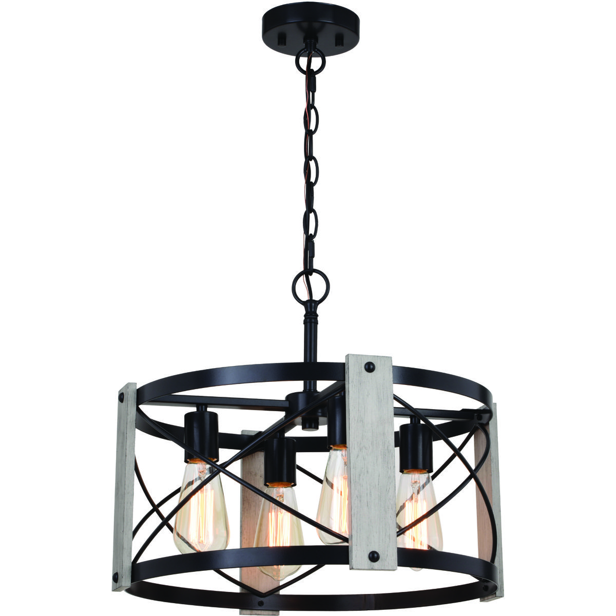 Burien 4-Light 18 in W Taupe Farmhouse Round Pendant Light Fixture with Cage Drum Shade