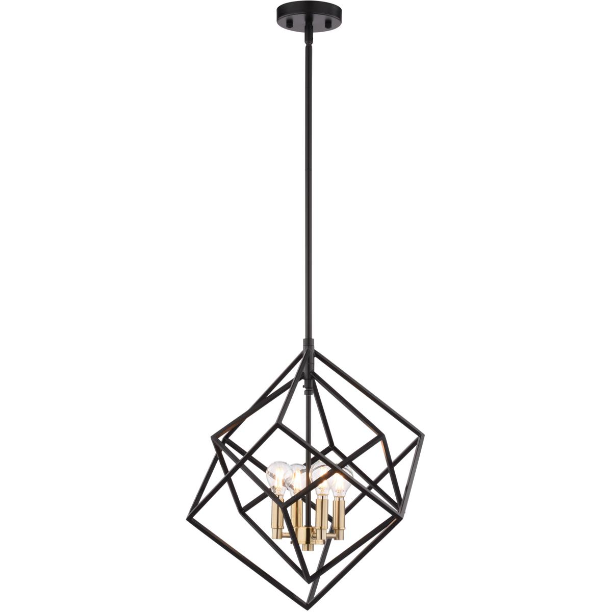 Rad 4-Light 17.5 in W Black and Brass Gold Mid-Century Modern Cage Pendant Ceiling Fixture