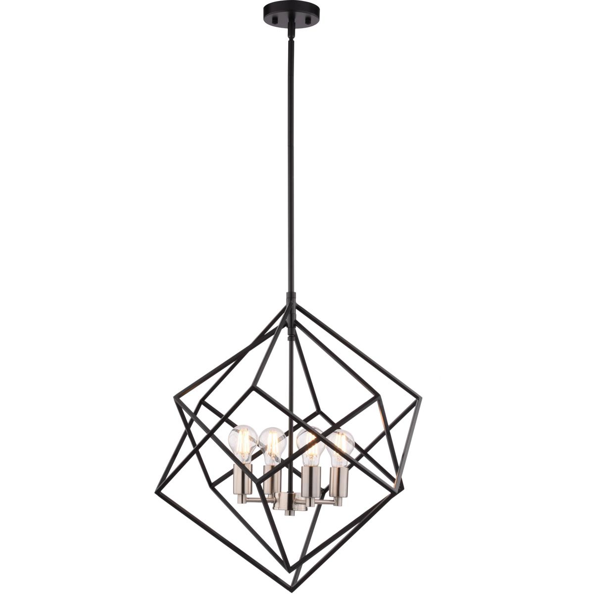 Rad 4-Light 23.5 in W Black and Satin Nickel Mid-Century Modern Cage Pendant Ceiling Fixture