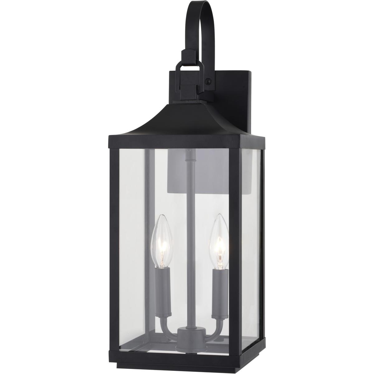 Old Town 2 Light Textured Black Transitional Outdoor Wall Lantern Clear Glass