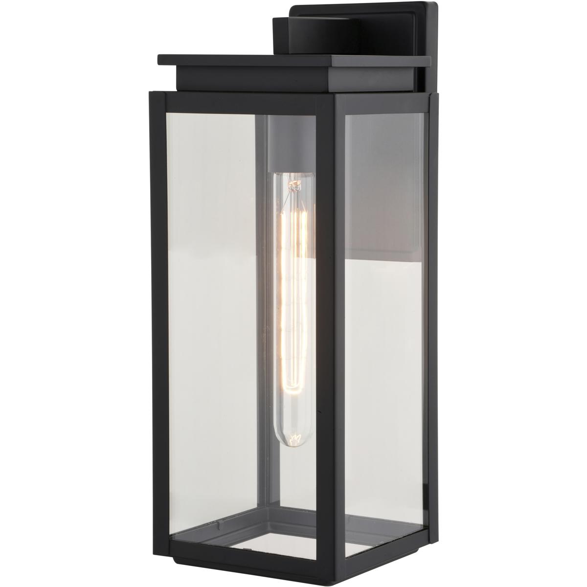 Uptown 1 Light Matte Black Transitional Outdoor Wall Lantern Clear Glass