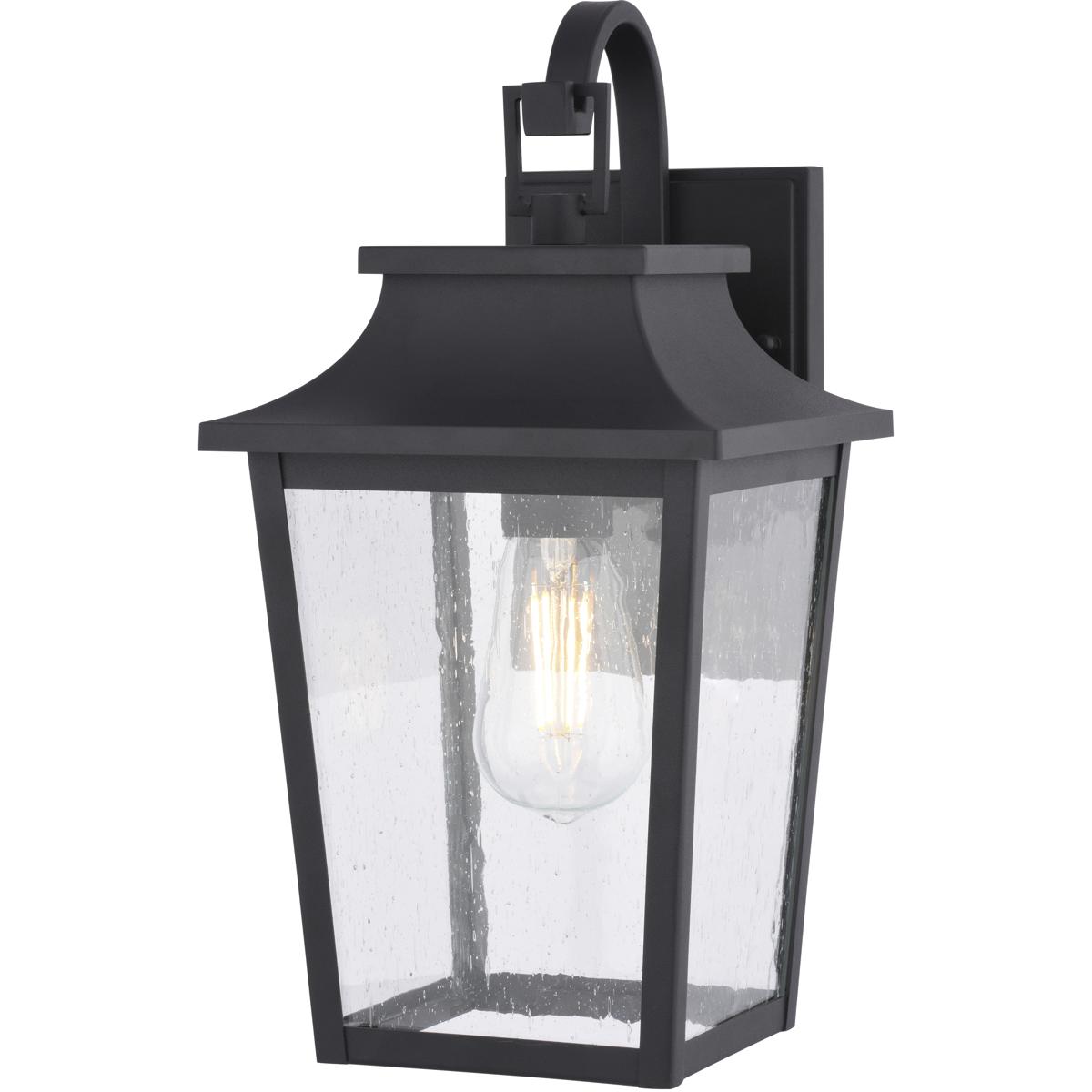 Irving Park Black Outdoor Wall Sconce Light, Clear Seeded Glass, Dimmable