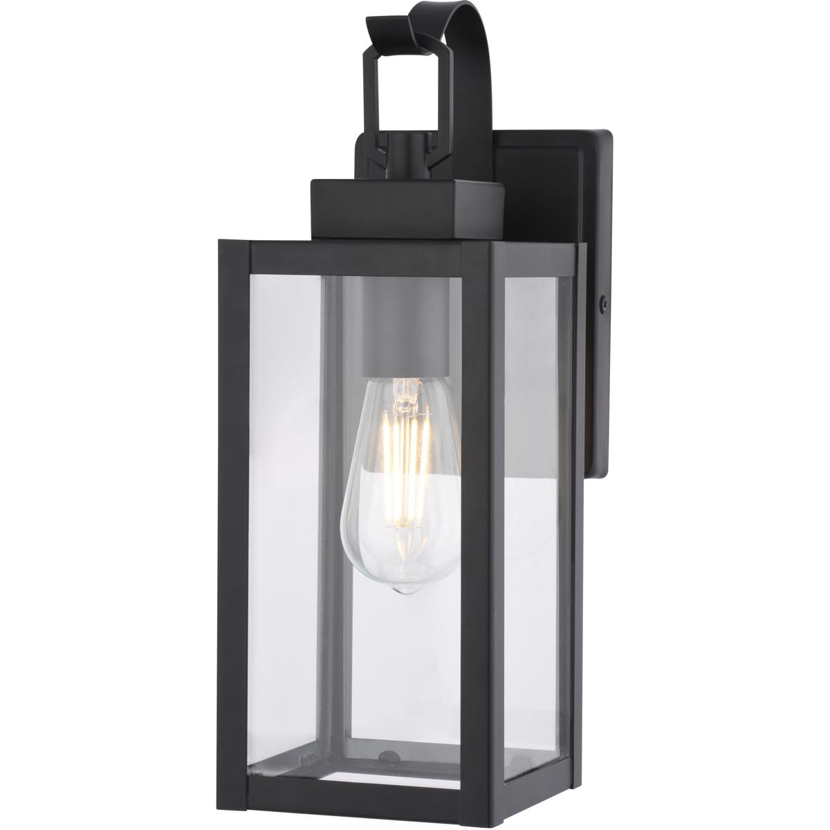 Clinton Matte Black Outdoor Wall Sconce Light Clear Glass Shade, Dimmable