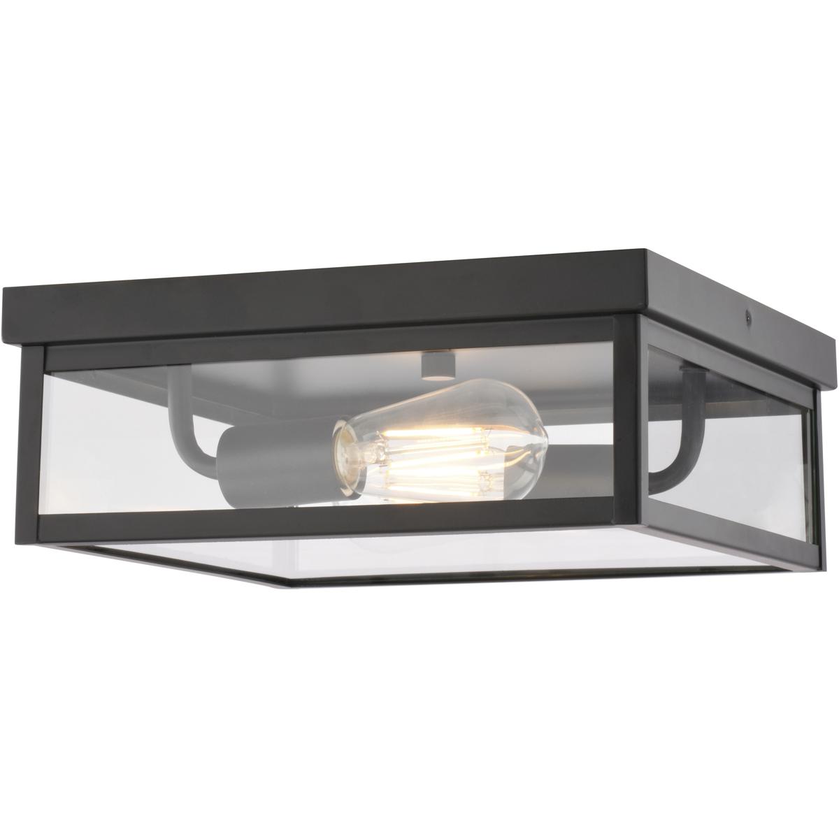 Clinton 12 in W Matte Black Outdoor Flush Mount Ceiling Light Clear Glass