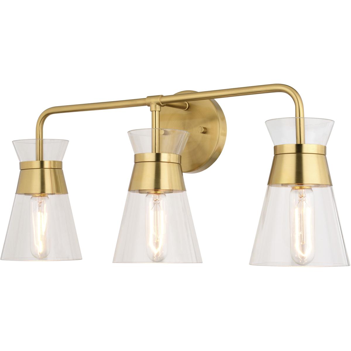Harper 23.5 in W 3-Light Brass Gold Mid-Century Modern Bathroom Vanity Light Wall Fixture
