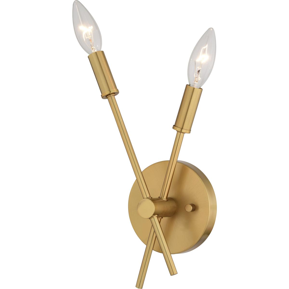 Warwick 2 Light Brass Contemporary Candelabra Wall Sconce