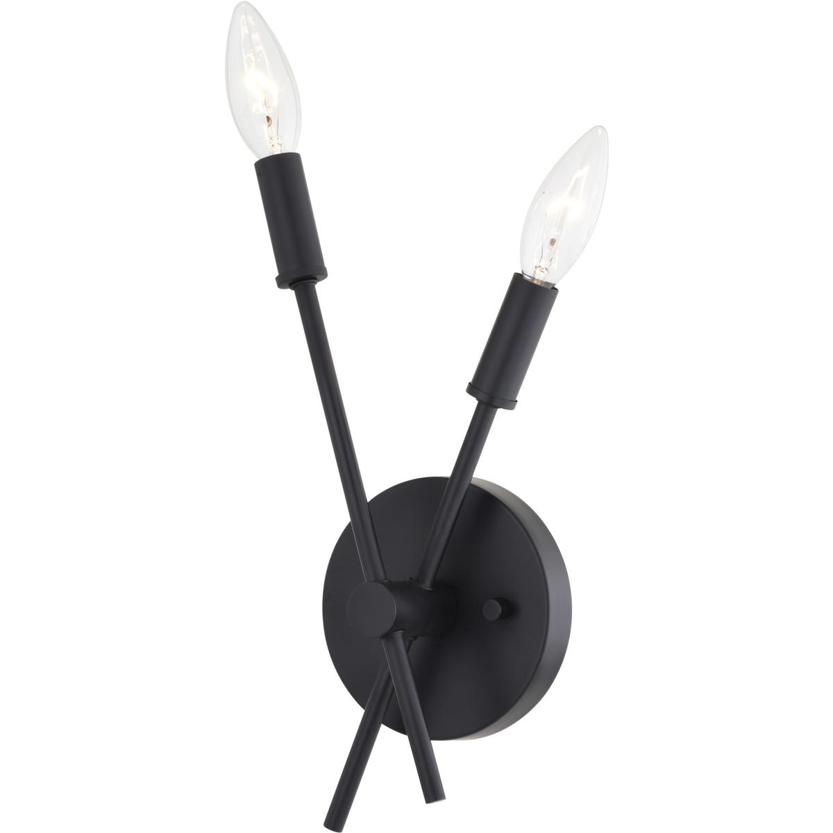 Warwick 2 Light Matte Black Contemporary Candelabra Wall Sconce