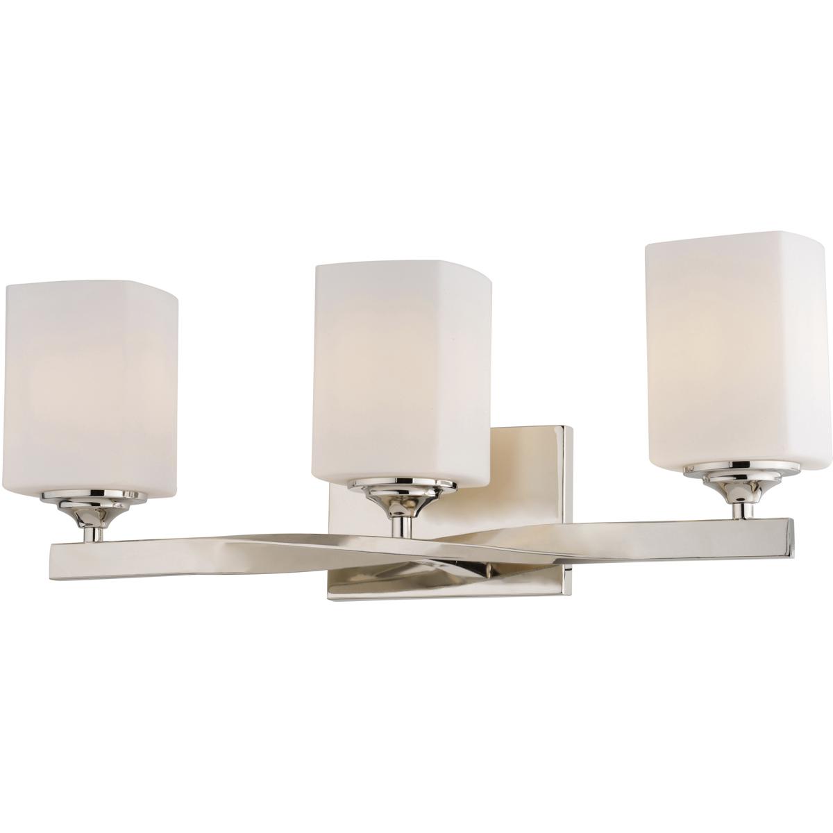 Robey 3 Light Polished Nickel Transitional Bathroom Vanity Fixture White Glass