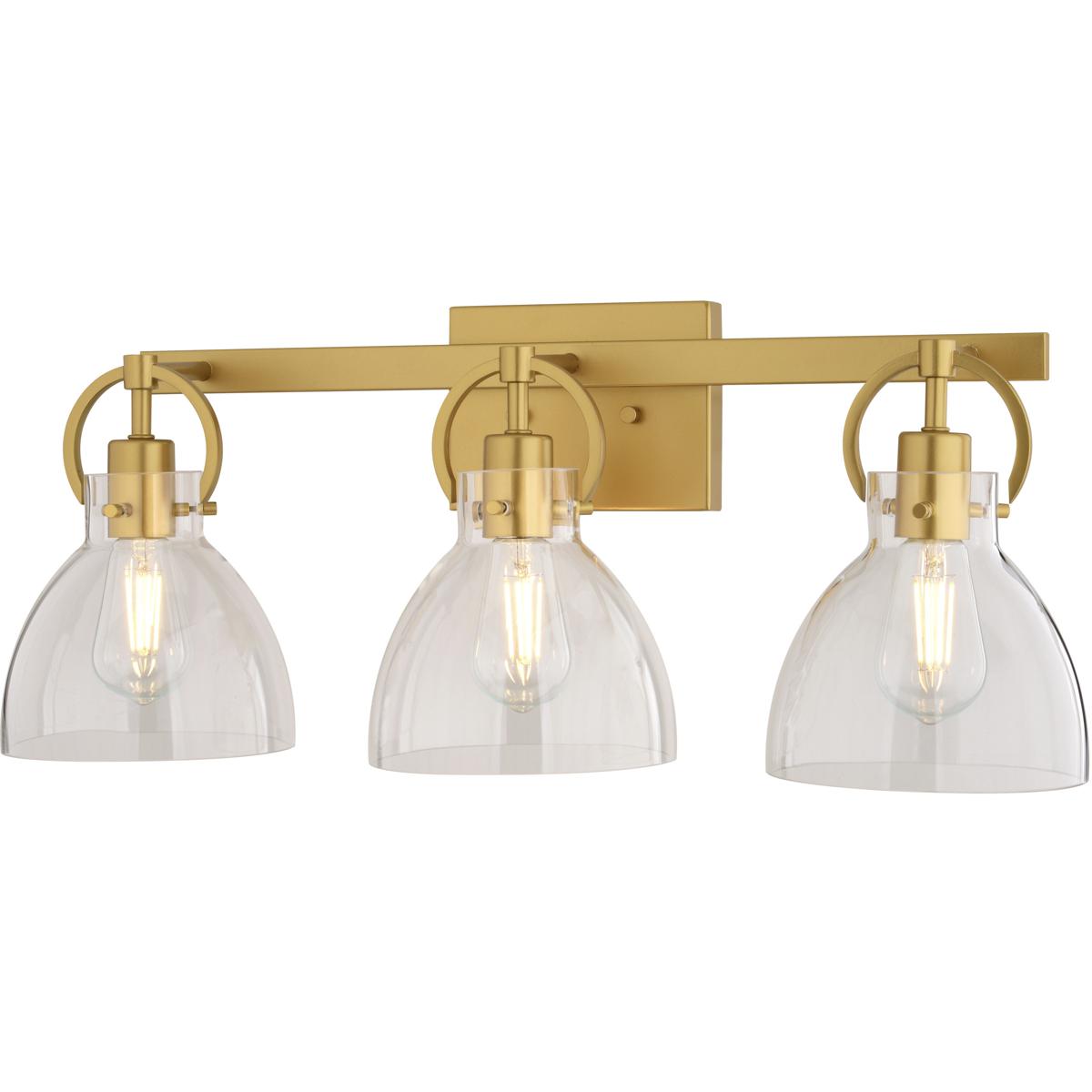 Ogden 3 Light Vanity Classic Gold Brass Bathroom Wall Fixture with Clear Glass