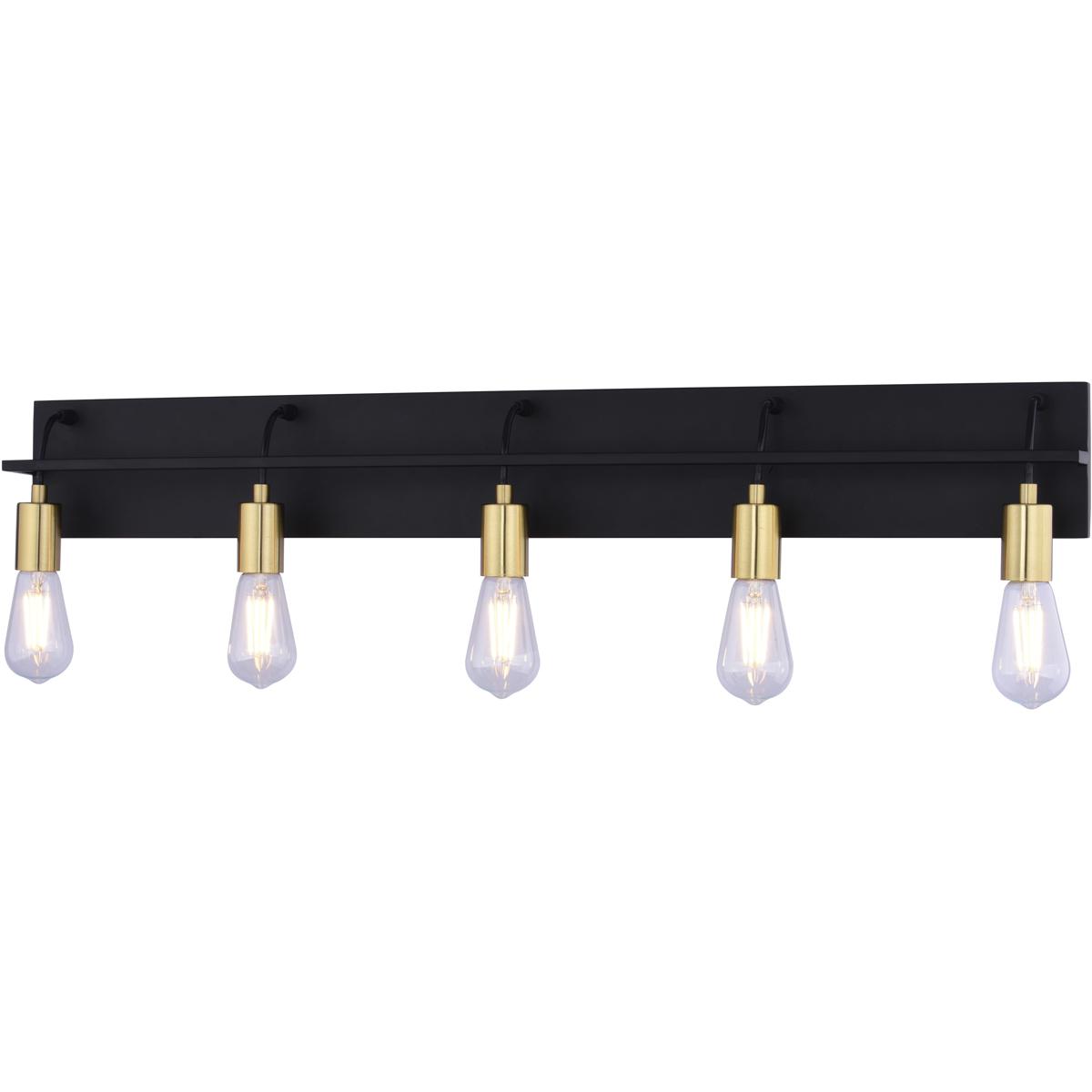 Vaxcel W0504 Seward Park 5 Light 36 inch Black and Satin Brass Bathroom Vanity Wall Light, Full Backplate