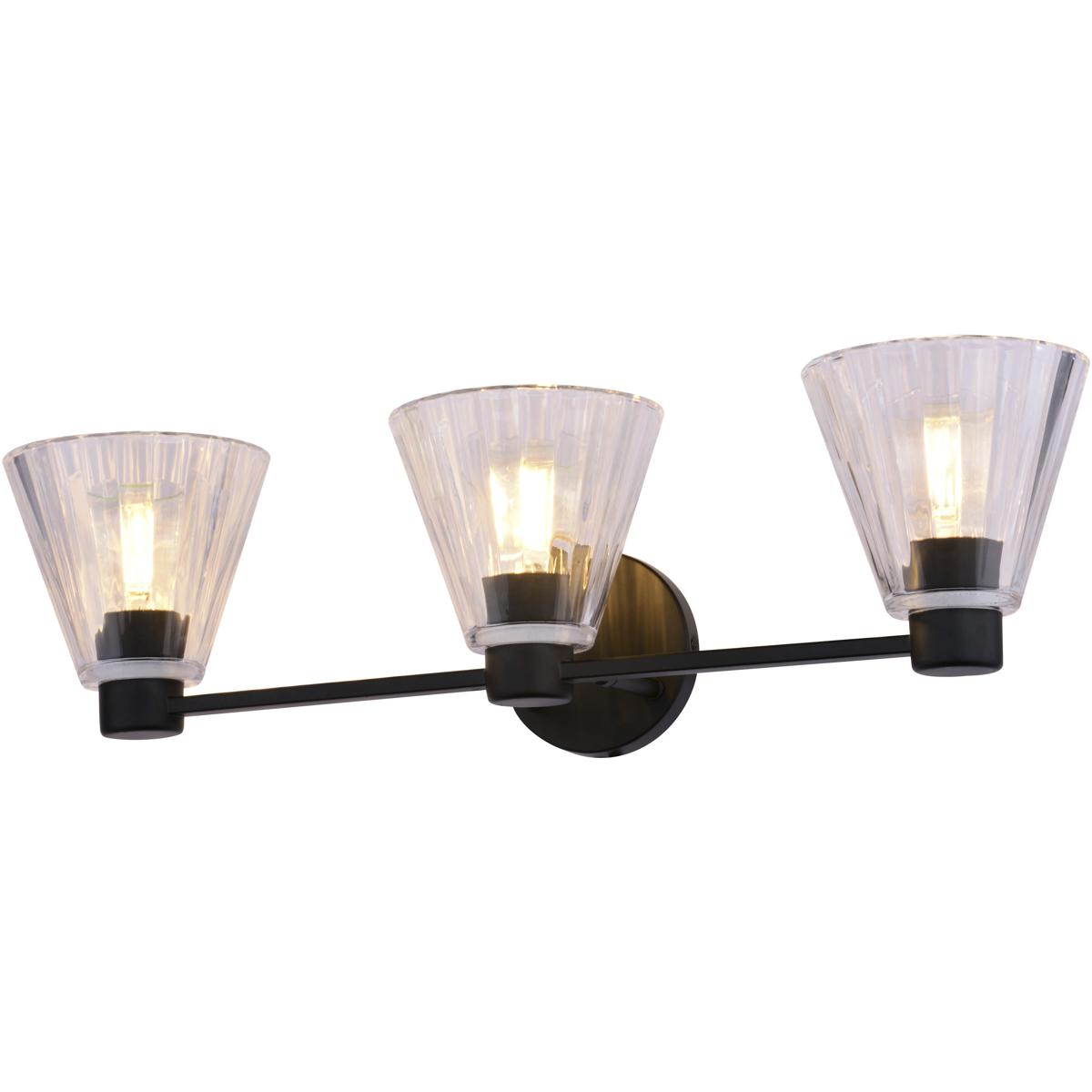 Dalton 25.5 in. 3-Light Matte Black Bathroom Vanity Fixture, Clear Glass Shade