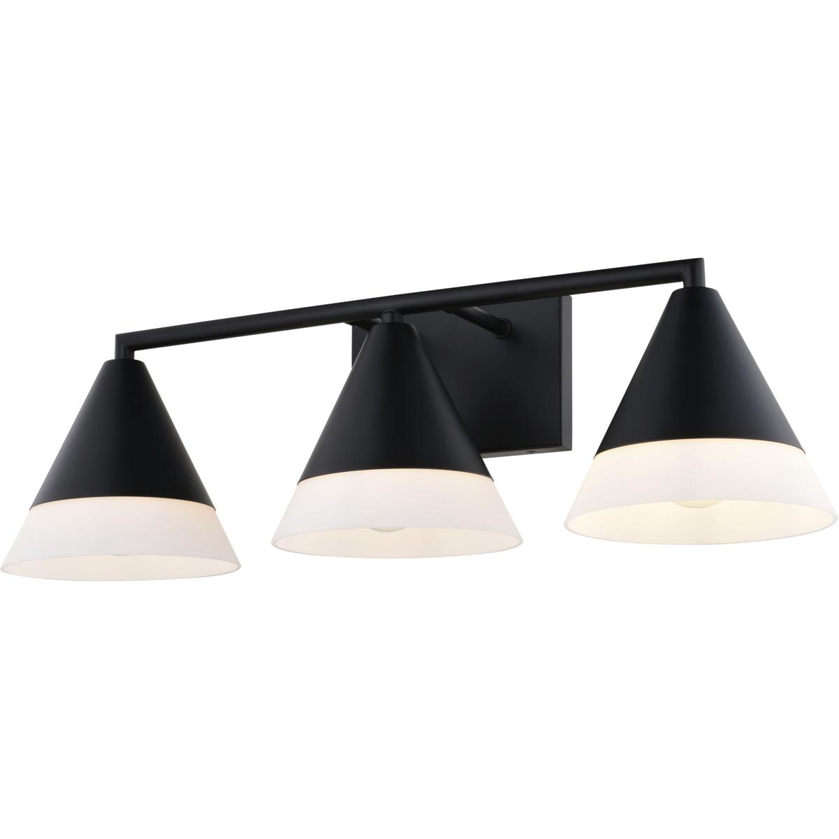 Winthrop 25.25 in 3-Light Black Modern Bathroom Vanity Fixture White Glass Shade