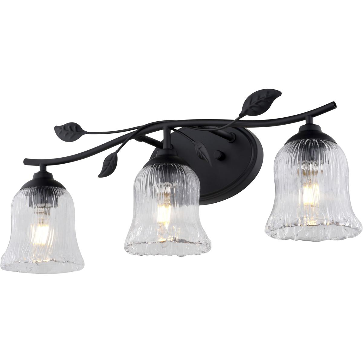 Fairwood 21 in. 3-Light Rustic Black Bathroom Vanity Fixture, Clear Glass Shade