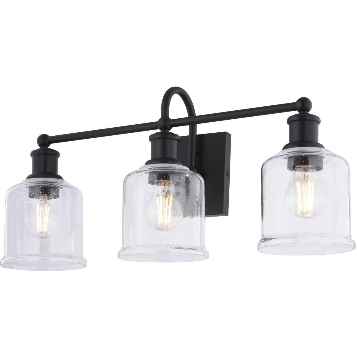 Northbrook 24 in. 3-Light Traditional Black Bathroom Vanity Fixture, Glass Shade