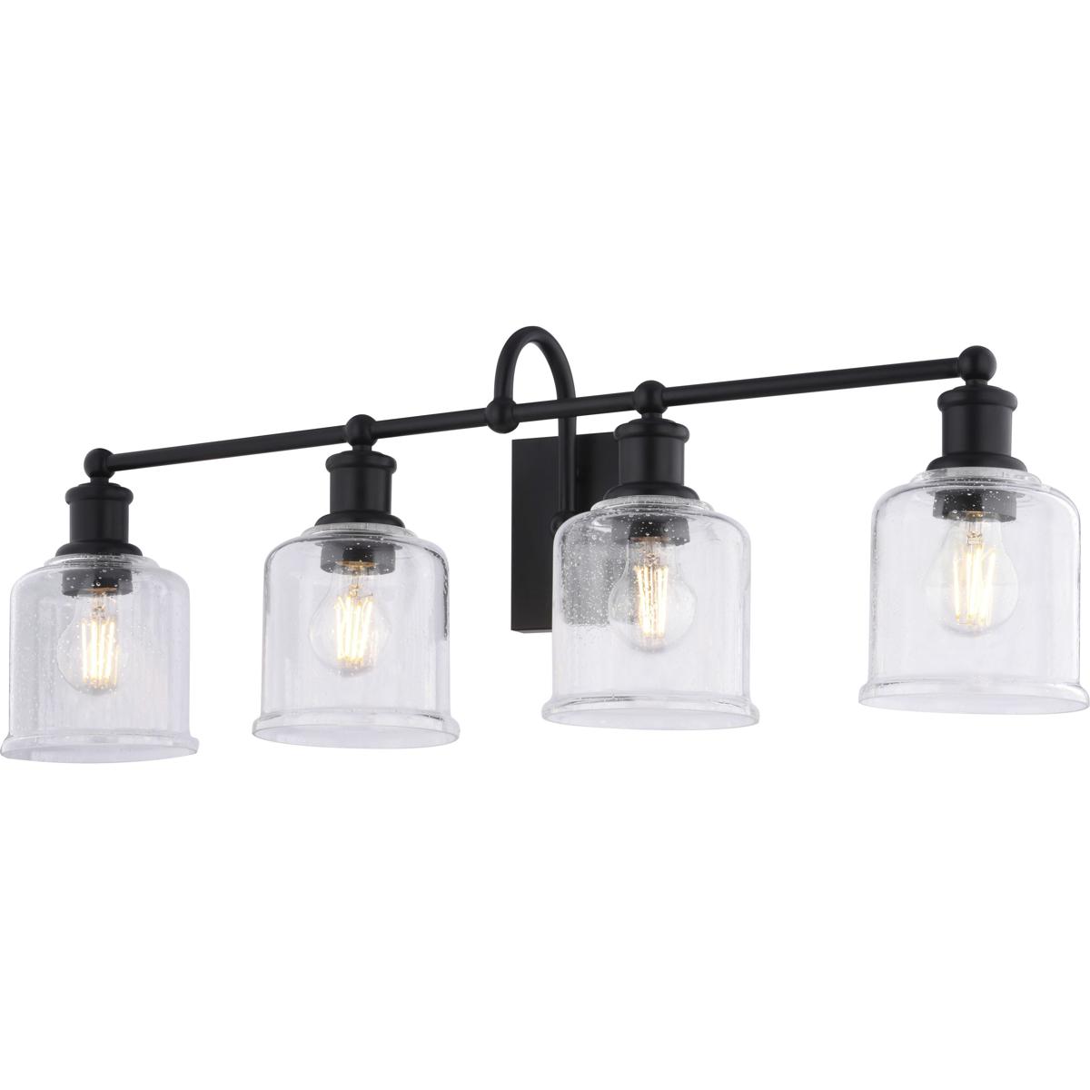 Northbrook 32 in. 4-Light Traditional Black Bathroom Vanity Fixture, Glass Shade