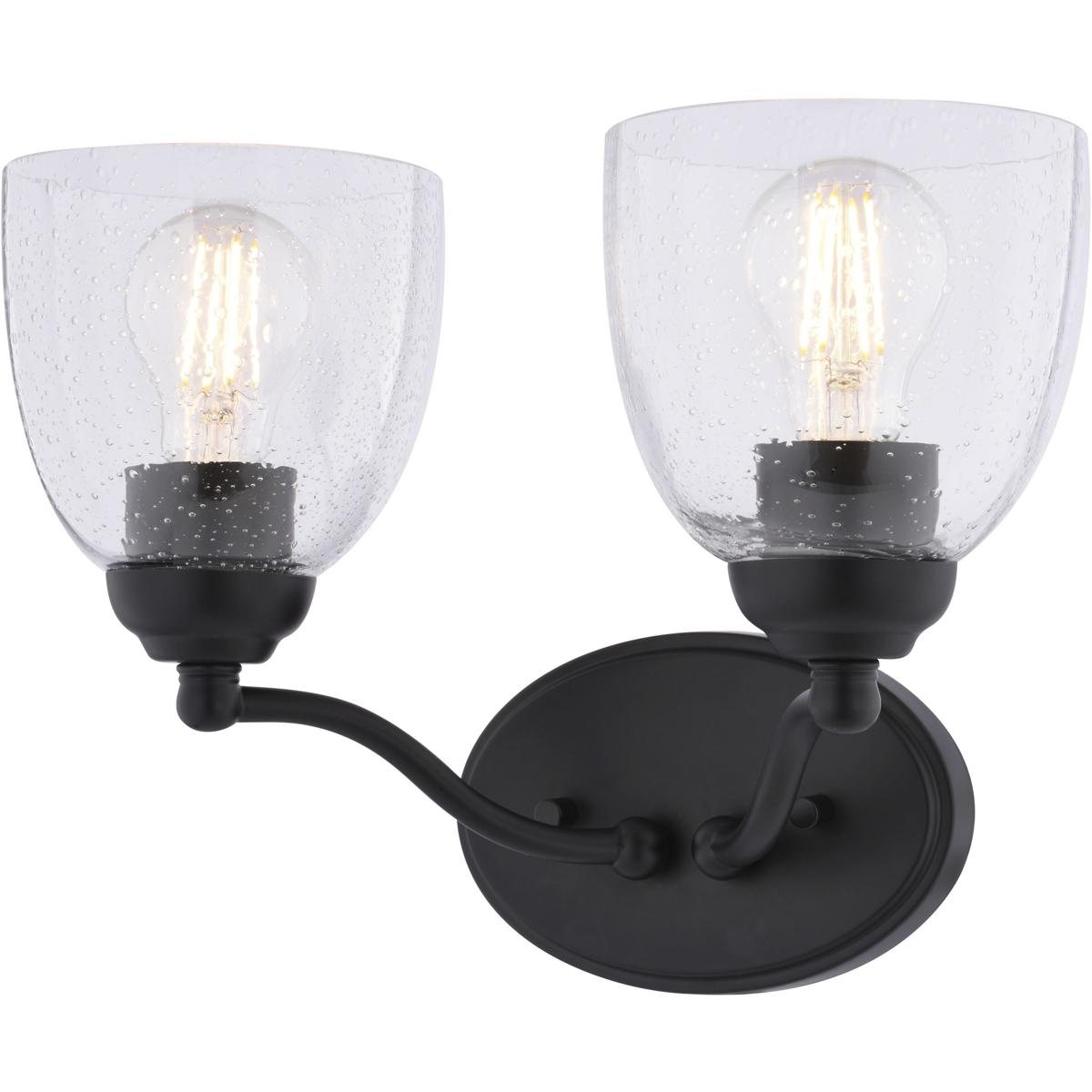 Bellwood 13.5 in. 2-Light Traditional Black Bathroom Vanity Fixture, Glass Shade