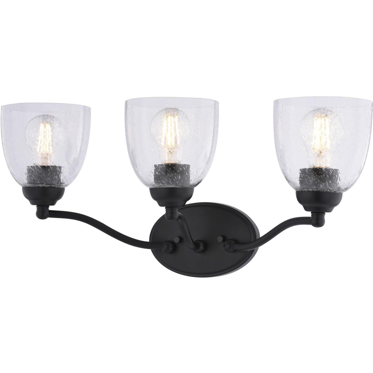 Bellwood 21.75 in 3-Light Traditional Black Bathroom Vanity Fixture, Glass Shade