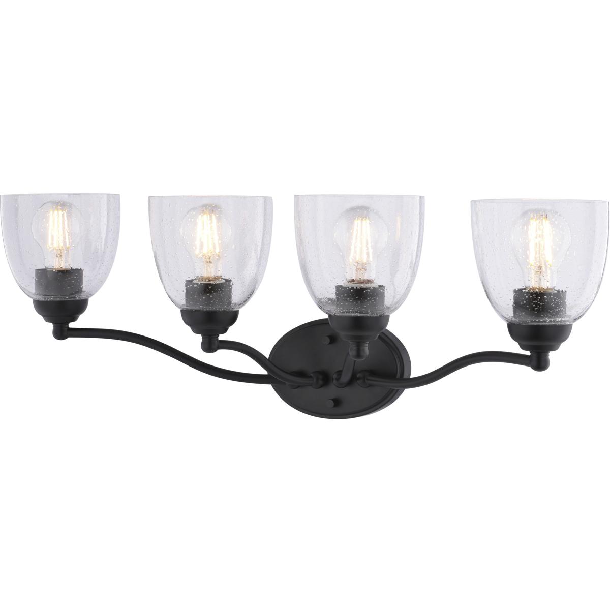 Bellwood 28 in. 4-Light Traditional Black Bathroom Vanity Fixture, Glass Shade