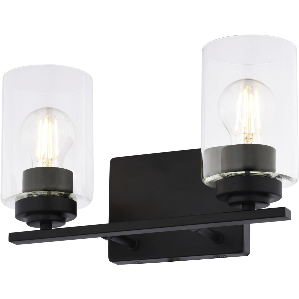 Park Ridge 13 in. 2-Light Matte Black Bathroom Vanity Fixture, Clear Glass Shade