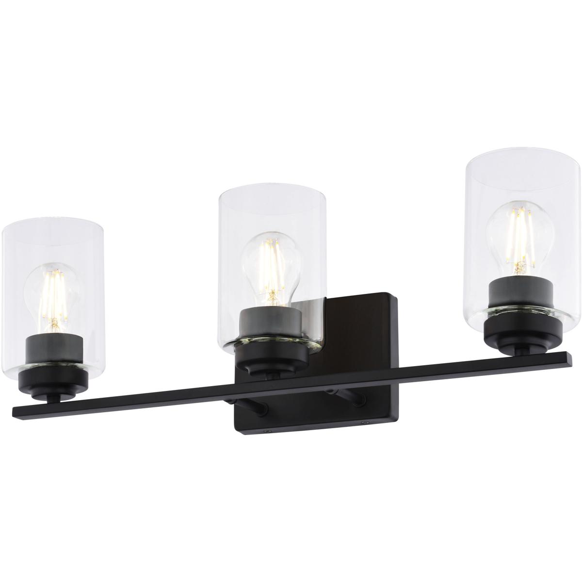 Park Ridge 22 in. 3-Light Matte Black Bathroom Vanity Fixture, Clear Glass Shade