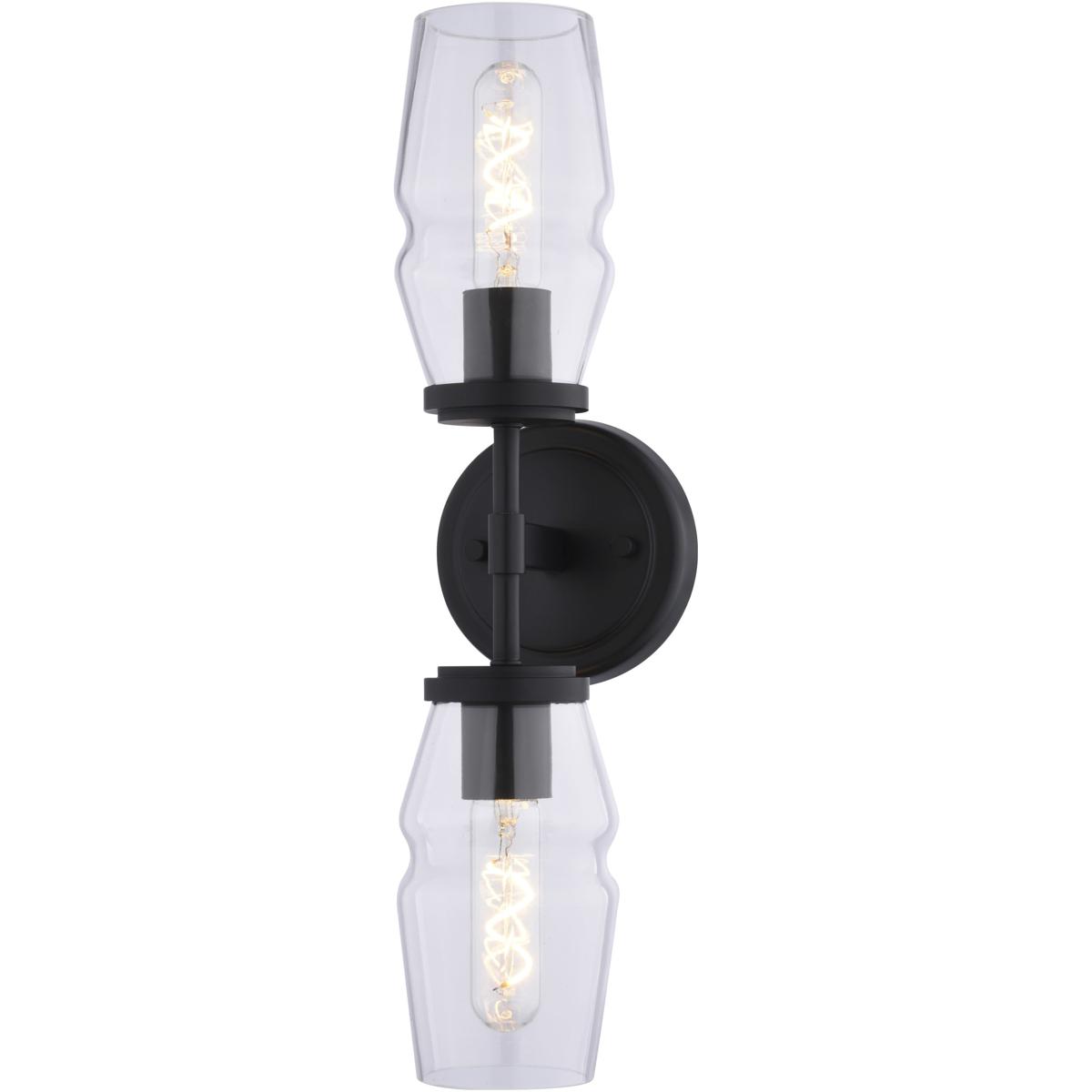 Warren 2-Light Black Mid-Century Modern Wall Sconce, Bathroom Vanity Fixture