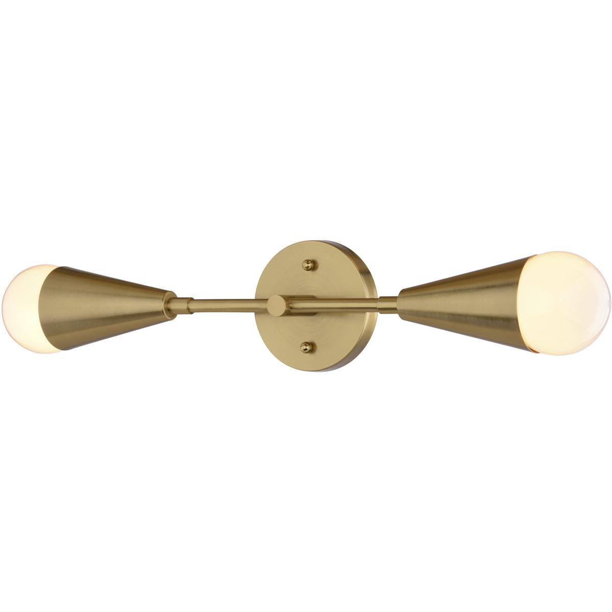 Zurich 2-Light Brass Gold Modern Wall Sconce, Cone Shade Bathroom Vanity Fixture