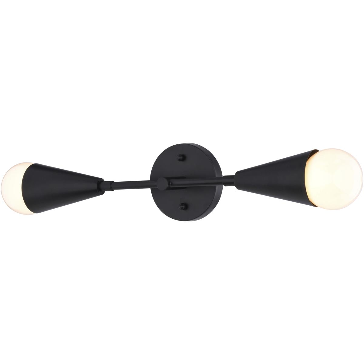 Zurich 2-Light Black Modern Wall Sconce, Cone Shade, Bathroom Vanity Fixture