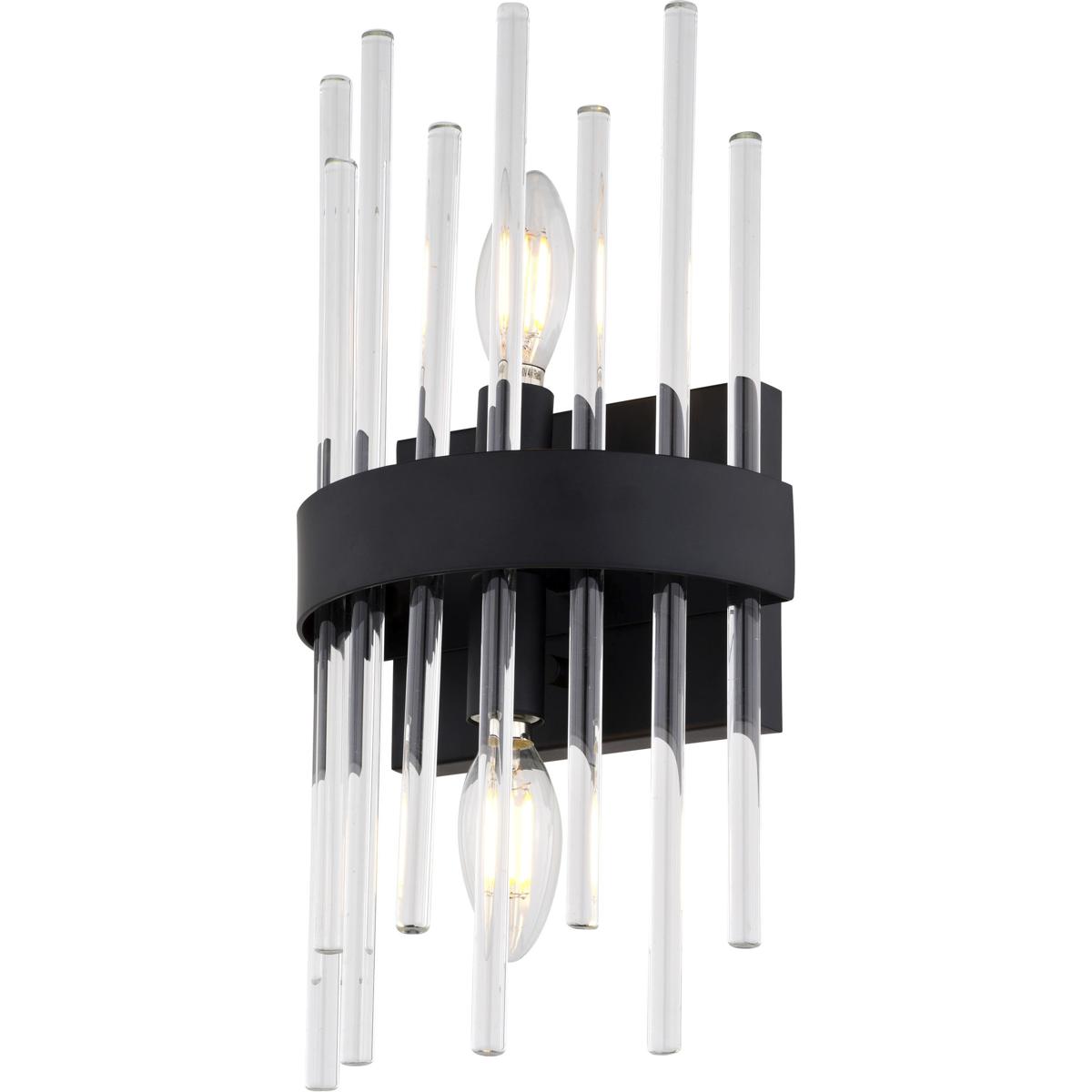 Delevan 2-Light Matte Black Modern Wall Sconce, Dimmable Bathroom Vanity Fixture