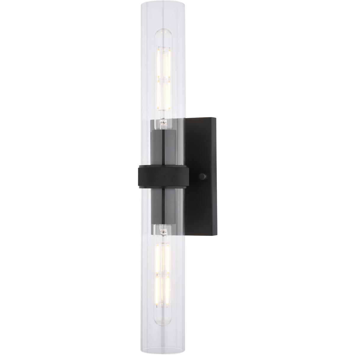 Bari 2-Light Matte Black Wall Sconce, Clear Glass Shade, Dimmable Vanity