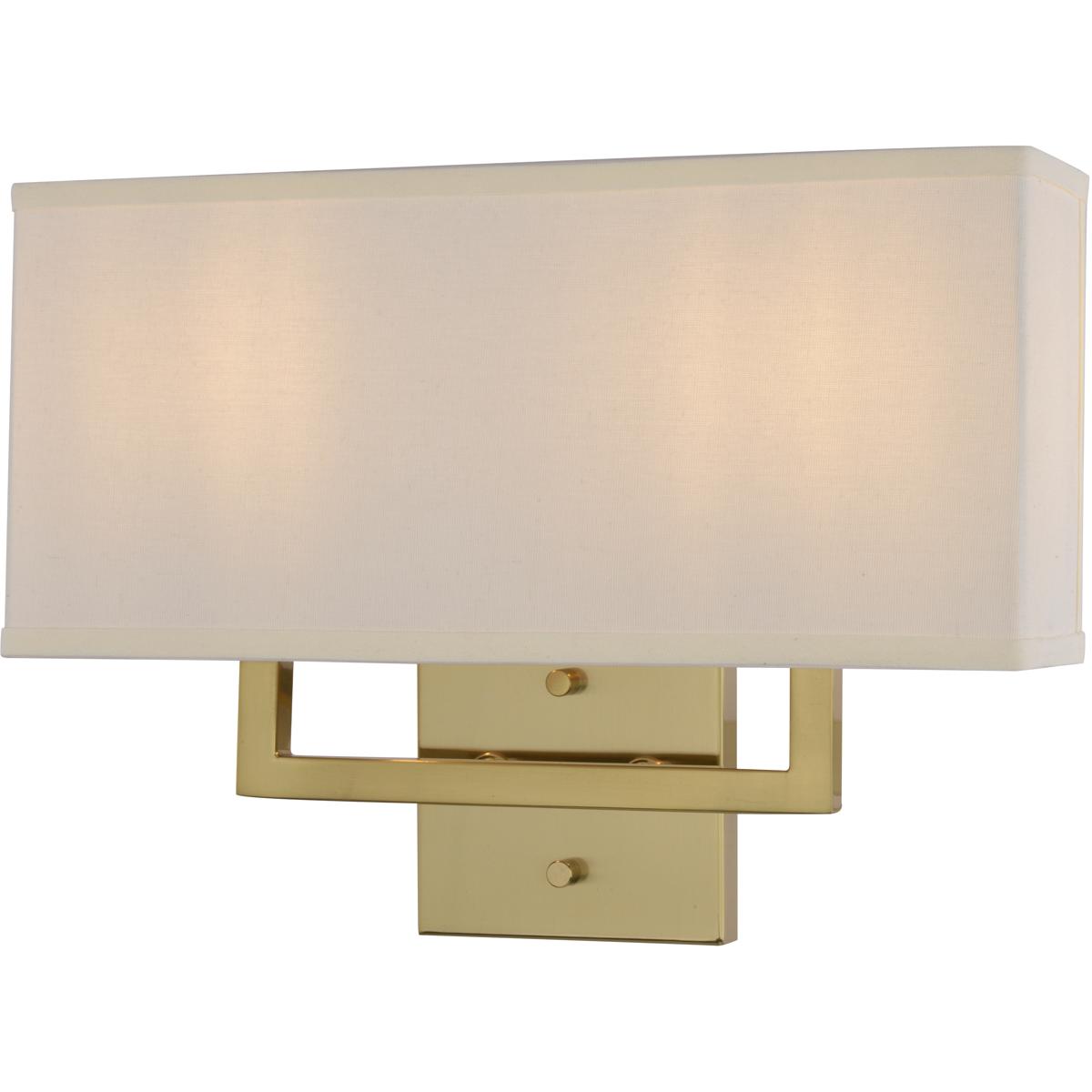 Glenview 2L Satin Brass Gold Wall Sconce, White Fabric Shade, ADA Vanity