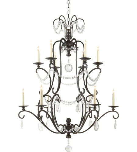 44 Inch Aged Iron Chandelier Ceiling Light, Visual Comfort Chandelier Parts