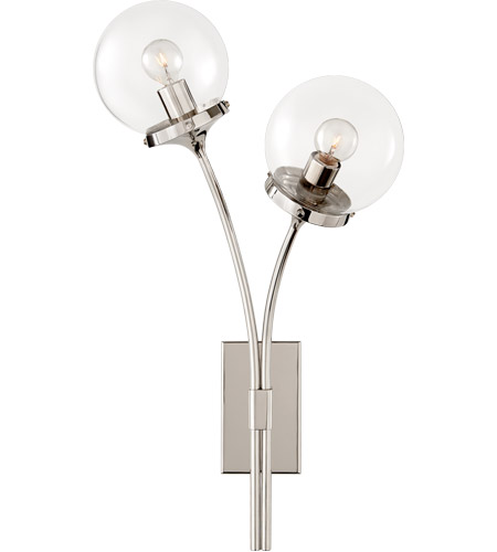 Visual Comfort KS2408PN-CG Kate Spade New York Prescott 2 Light 12 inch Polished Nickel Right Sconce Wall Light in Clear Glass