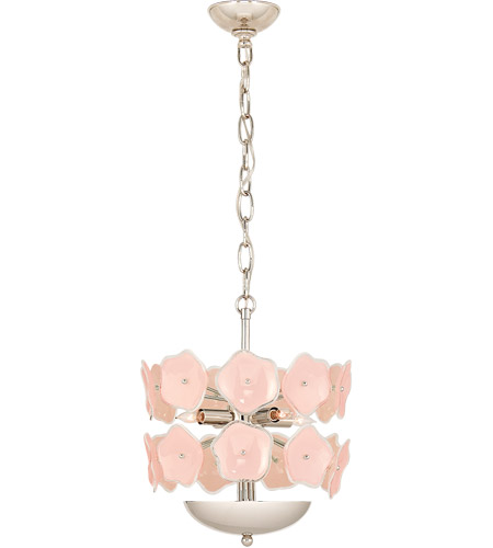 Visual Comfort KS5065PN-BLS Kate Spade New York Leighton 4 Light 13 inch Polished Nickel Chandelier Ceiling Light in Blush Tinted Glass, Small photo