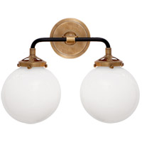 Visual Comfort S2026HAB/BLK-WG Ian K. Fowler Bistro 2 Light 14 inch Hand-Rubbed Antique Brass and Black Decorative Wall Light in White Glass photo thumbnail