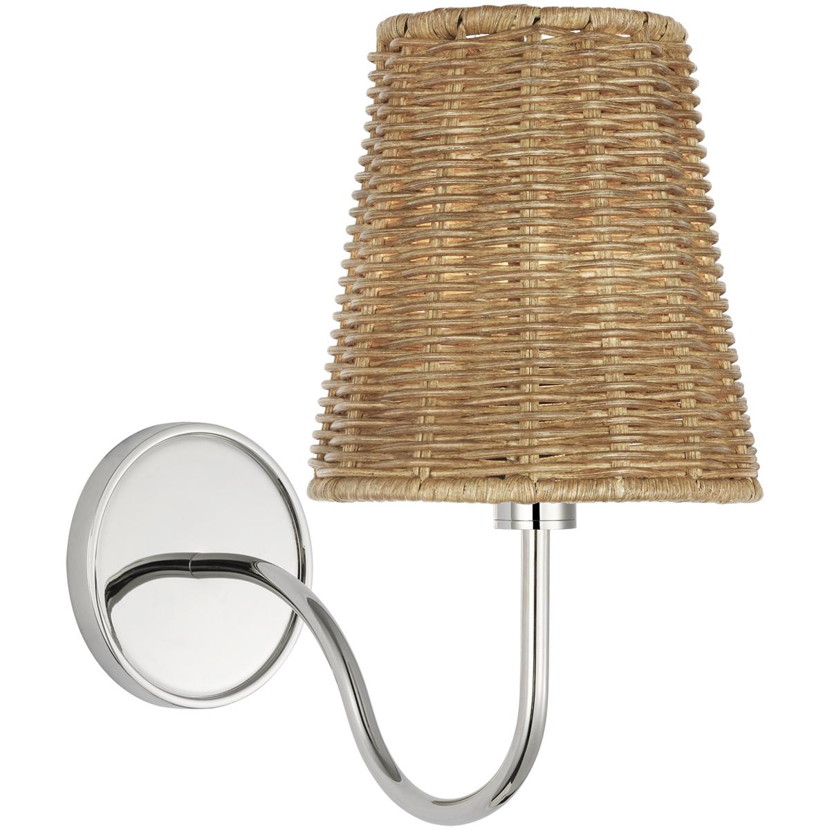 Visual Comfort Signature Collection AL2001PN-NTW-CL Amber Lewis Lyndsie LED 6 inch Polished Nickel Cordless Sconce Wall Light in Natural Wicker, Small