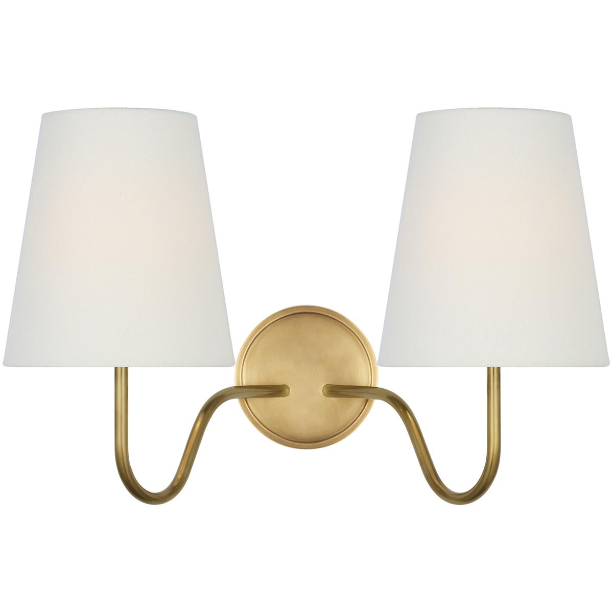Visual Comfort Signature Collection AL2002HAB-L Amber Lewis Lyndsie LED 15.75 inch Hand-Rubbed Antique Brass Double Sconce Wall Light in Linen